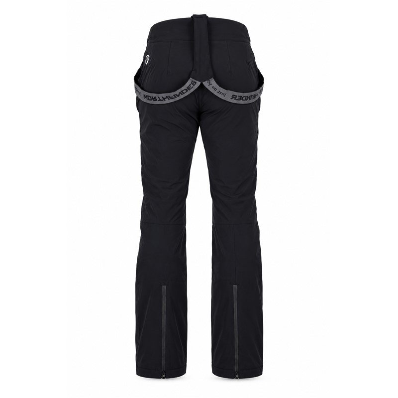 Ženske smučarske hlače NORTHFINDER PrimaLoft CASSANDRA v črni barvi z vodnim stolpcem 10.000 mm in zračnostjo 10.000 g/m²/24 h. Izolacija PrimaLoft® Eco Black, raztegljiva dvoslojna konstrukcija, predoblikovana kolena, nastavljiv pas, vodoodporne zadrge YKK® in varnostni sistem RECCO® zagotavljajo toploto, udobje in funkcionalnost med smučanjem.