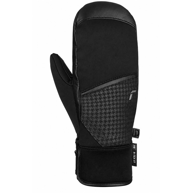 Ženske smučarske rokavice REUSCH MARA R-TEX® XT MITTEN v barvni kombinaciji BLACK / PIED DE POULE. Nepremočljiva membrana R-TEX® XT, izolacija PrimaLoft® Gold, naravno ovčje usnje, Softshell Premium in notranja podloga z volno zagotavljajo izjemno toploto, zaščito ter udobje med smučanjem.