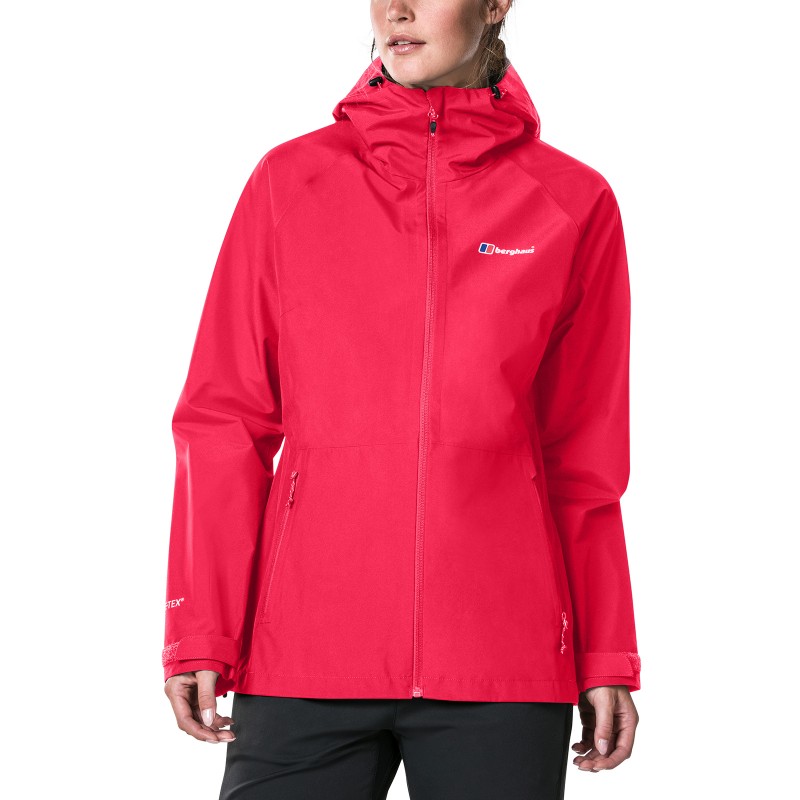 Ženska pohodna jakna Berghaus, opremljena s tehnologijo tkanin GORE-TEX®, zagotavlja lahko, a popolnoma vodoodporno zaščito. Tehnologija Paclite® omogoča, da se jakna zloži v izjemno majhno velikost.