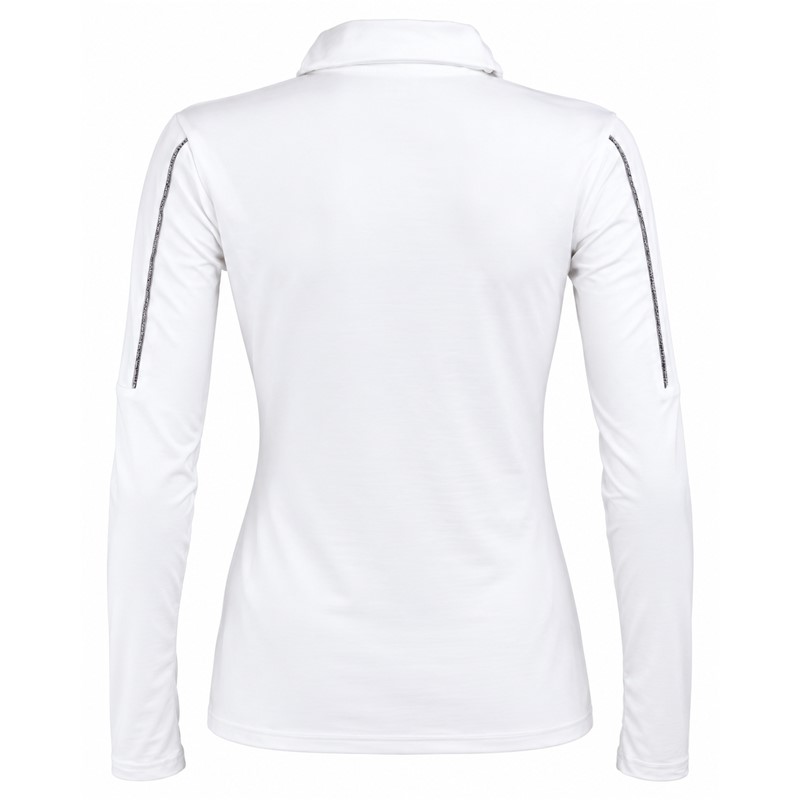 Ženski smučarski puli REUSCH DELUXE WHITE/SILVER v elegantni beli barvi s srebrnimi poudarki. Material iz 95 % poliestra in 5 % elastana, višji ovratnik ter praktična zadrga omogočajo udobje, raztegljivost in svobodo gibanja pri smučanju ter drugih zimskih aktivnostih.