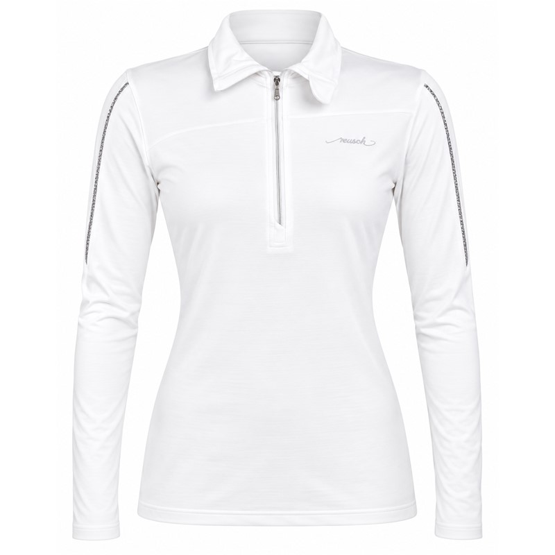 Ženski smučarski puli REUSCH DELUXE WHITE/SILVER v elegantni beli barvi s srebrnimi poudarki. Material iz 95 % poliestra in 5 % elastana, višji ovratnik ter praktična zadrga omogočajo udobje, raztegljivost in svobodo gibanja pri smučanju ter drugih zimskih aktivnostih.