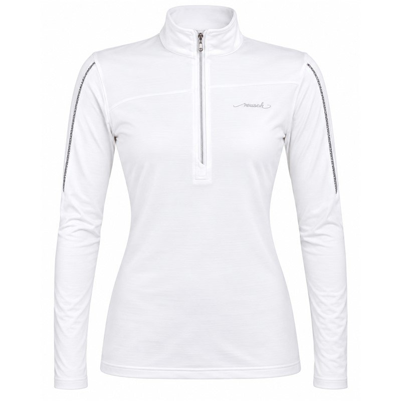 Ženski smučarski puli REUSCH DELUXE WHITE/SILVER v elegantni beli barvi s srebrnimi poudarki. Material iz 95 % poliestra in 5 % elastana, višji ovratnik ter praktična zadrga omogočajo udobje, raztegljivost in svobodo gibanja pri smučanju ter drugih zimskih aktivnostih.