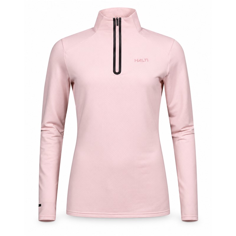 Ženski tehnični smučarski puli HALTI JAAKO VEILED PINK v elegantni nežno roza barvi. Lahek material Active Dry Sport Knit iz 94 % recikliranega poliestra in 6 % elastana, mrežasto strukturirana notranjost ter visok ovratnik zagotavljajo učinkovito odvajanje vlage, zračnost in svobodo gibanja pri smučanju, pohodništvu ter drugih športnih aktivnostih.