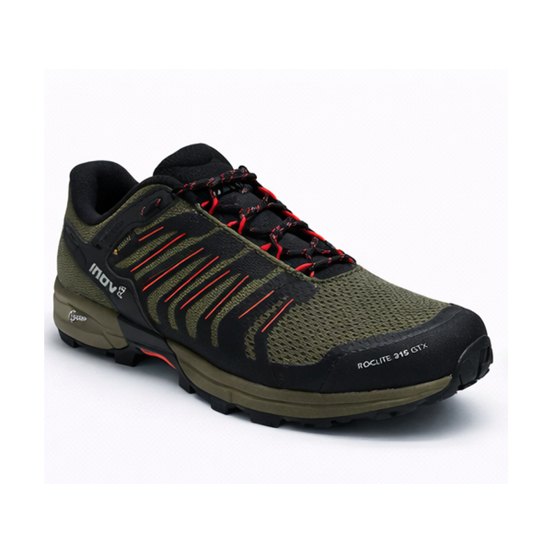 Ženske nepremočljive trail superge INOV8 ROCLITE G 315 GTX z Gore-Tex membrano in Graphene G-Grip podplatom. Vrhunski oprijem, zaščita in udobje za trail tek in pohodništvo.